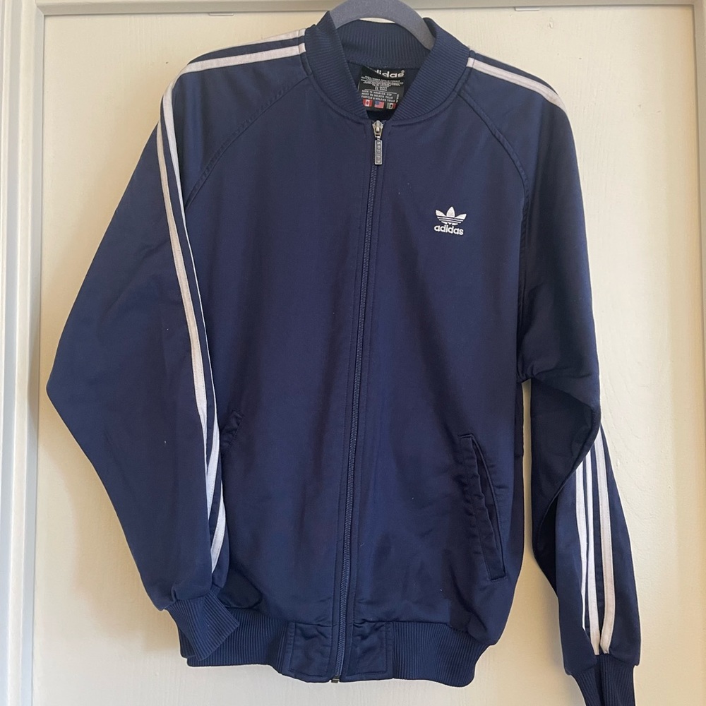 VINTAGE ADIDAS 90s Navy Classic Trefoil Logo Zip Up Track Jacket Men’s Small